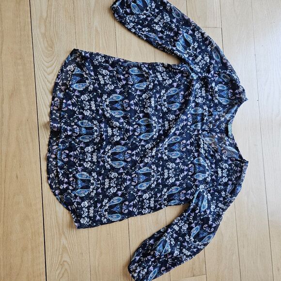 Papermoon Dressy Blouse  for  Stitch Fix Navy Paisley Sheer Long Sleeve, Med - Picture 6 of 9